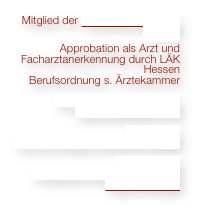 Mitglied der Landesärztekammer Hessen
Approbation als Arzt und Facharztanerkennung durch LÄK Hessen
Berufsordnung s. Ärztekammer

Europäisches Zertifikat für Psychotherapie (ECP)

Dozent der 
Psychotherapie-Akademie Hessen

Qualitätszirkel 
Integrative Psychosomatik und Psychotherapie